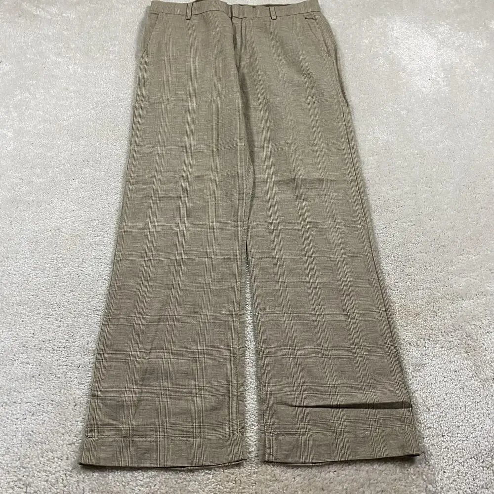 Banana Republic Pants Mens 34x32* Brown Linen Plaid Summer Trousers Glen Check